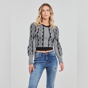 Desigual Black and Gray Patterned Sweater S